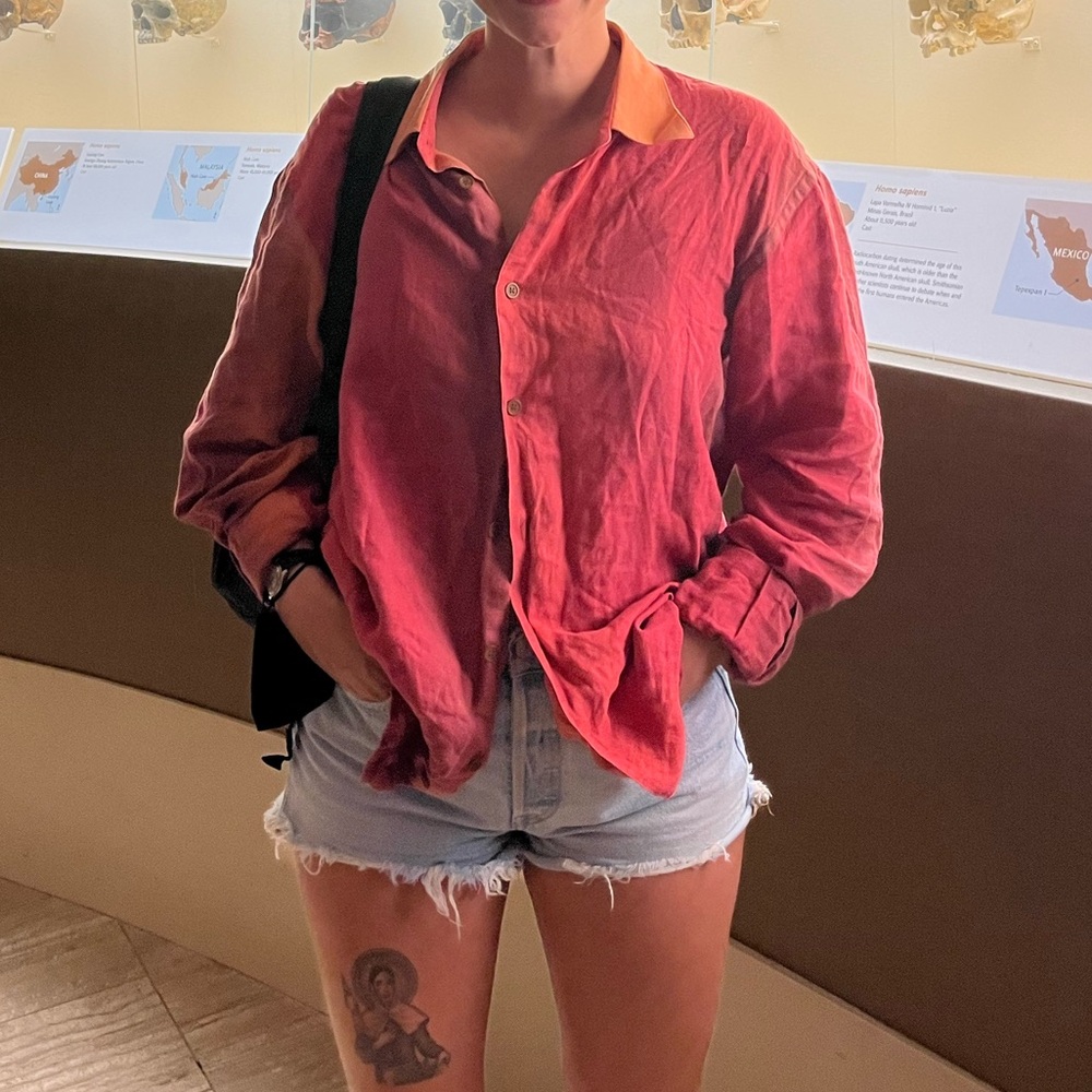Unique vintage sunset colors linen blouse